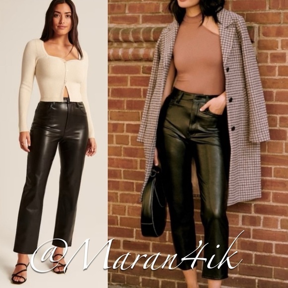 Abercrombie & Fitch Faux Leather Ankle Straight Ultra High Rise Pants 27 / 4 S - Picture 1 of 14